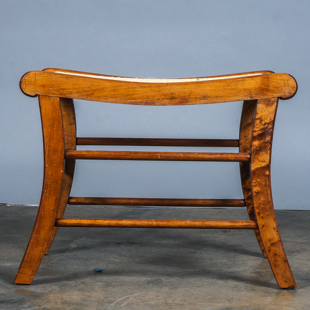 Vintage Caned Stool and Rose-Carved Side Chair