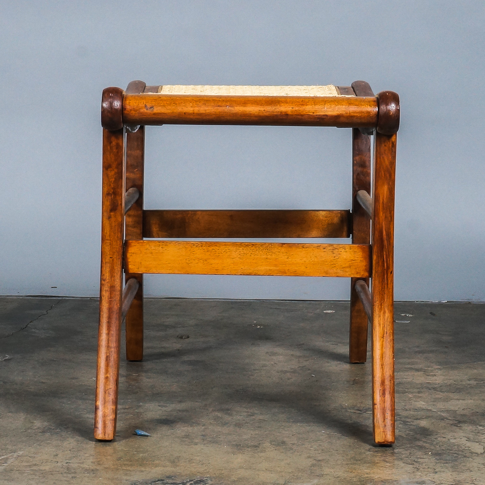 Vintage Caned Stool and Rose-Carved Side Chair
