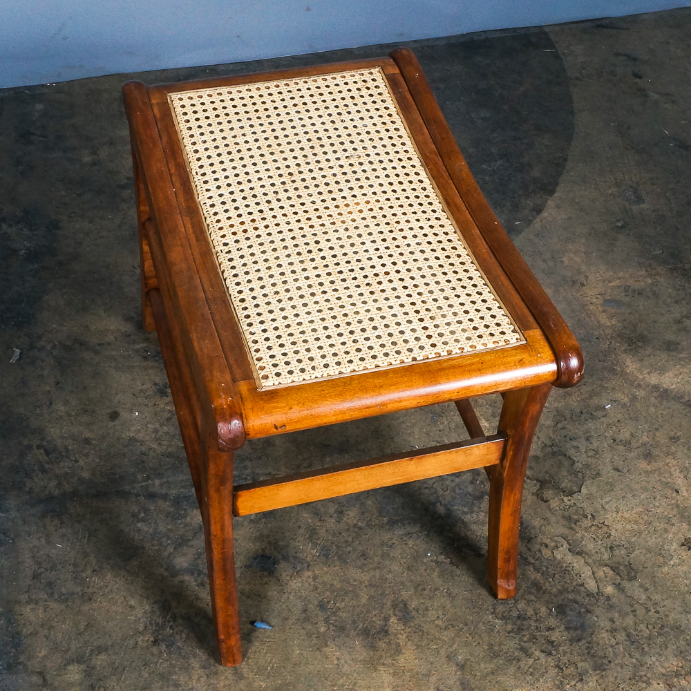 Vintage Caned Stool and Rose-Carved Side Chair