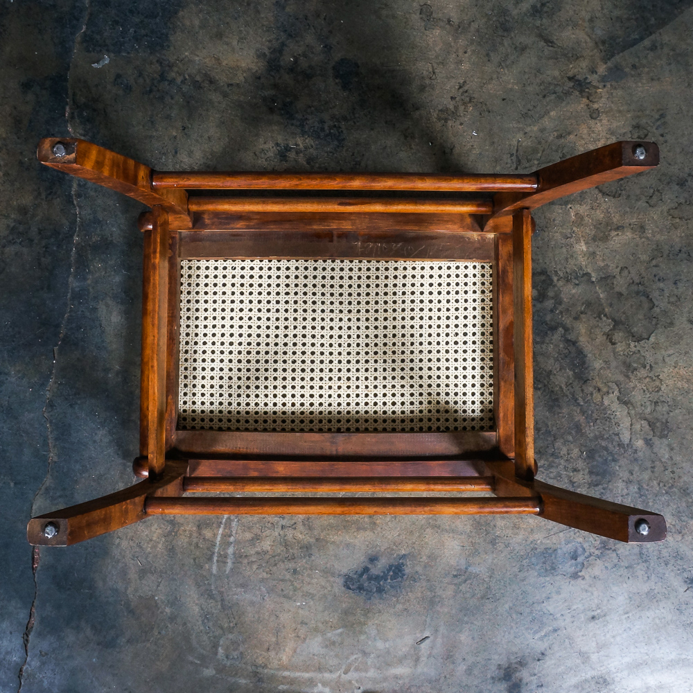 Vintage Caned Stool and Rose-Carved Side Chair