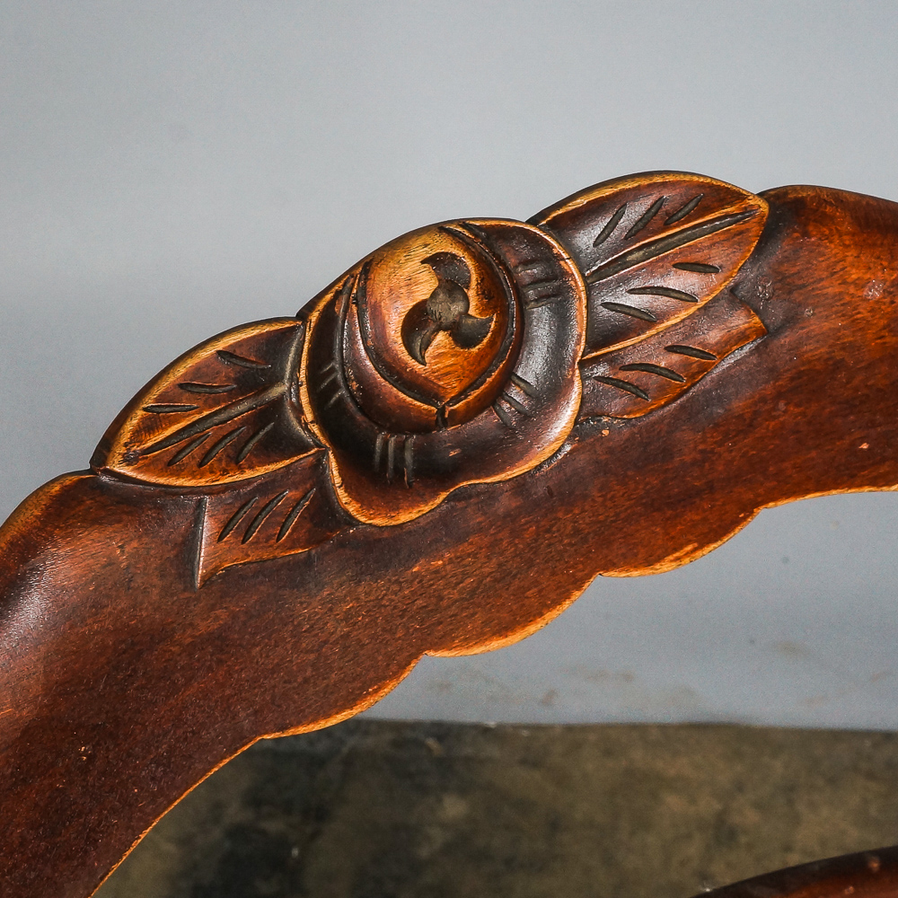 Vintage Caned Stool and Rose-Carved Side Chair