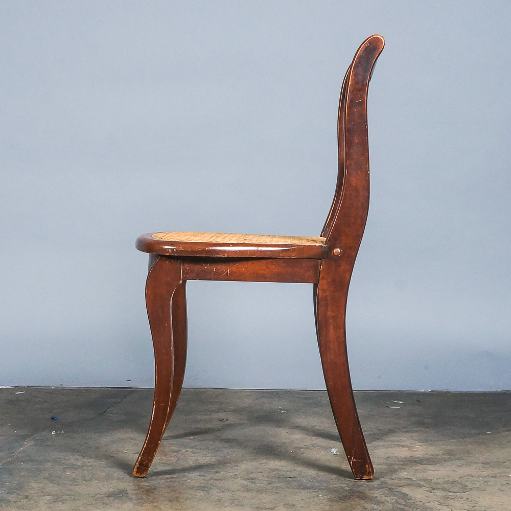 Vintage Caned Stool and Rose-Carved Side Chair