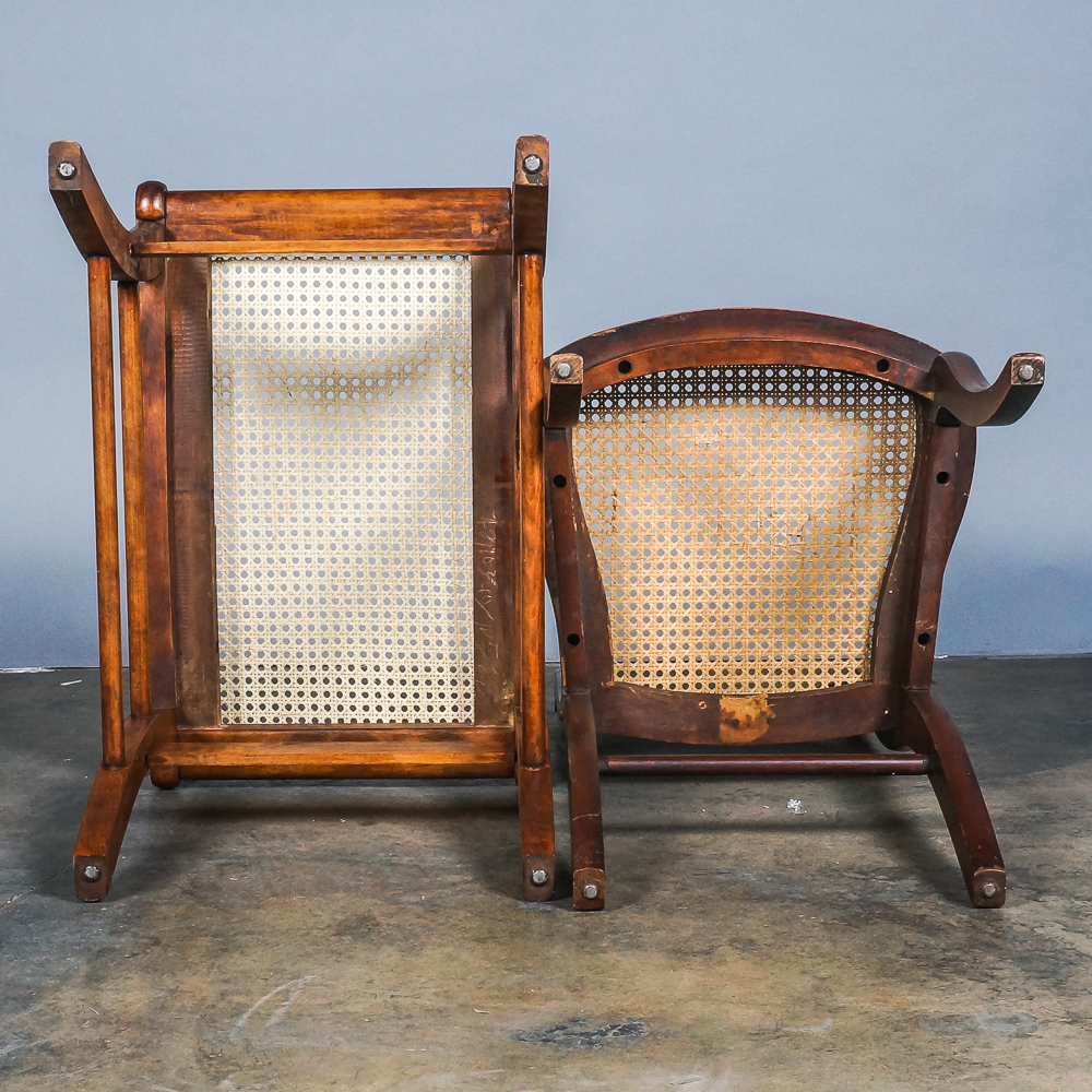 Vintage Caned Stool and Rose-Carved Side Chair