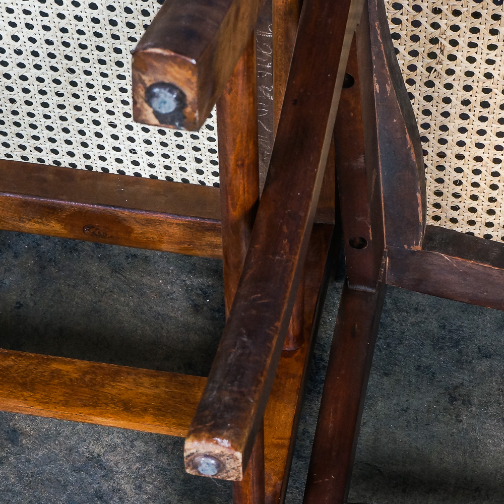 Vintage Caned Stool and Rose-Carved Side Chair