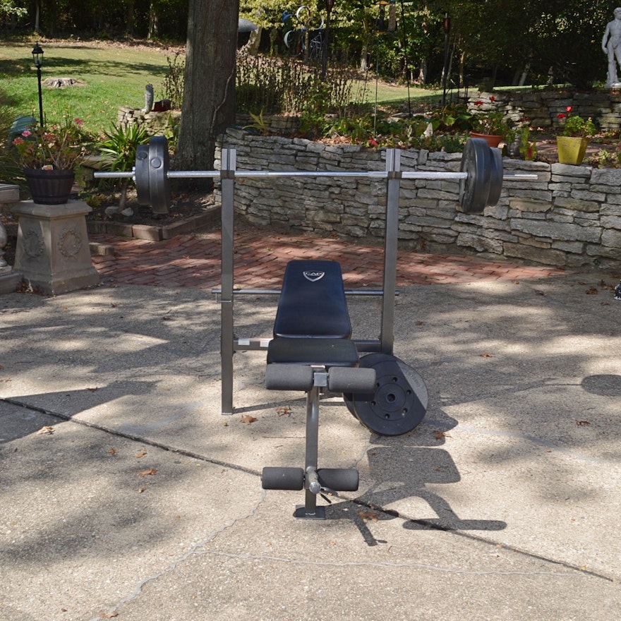 Weight Bench with Leg Lift Station, Bar and Weights