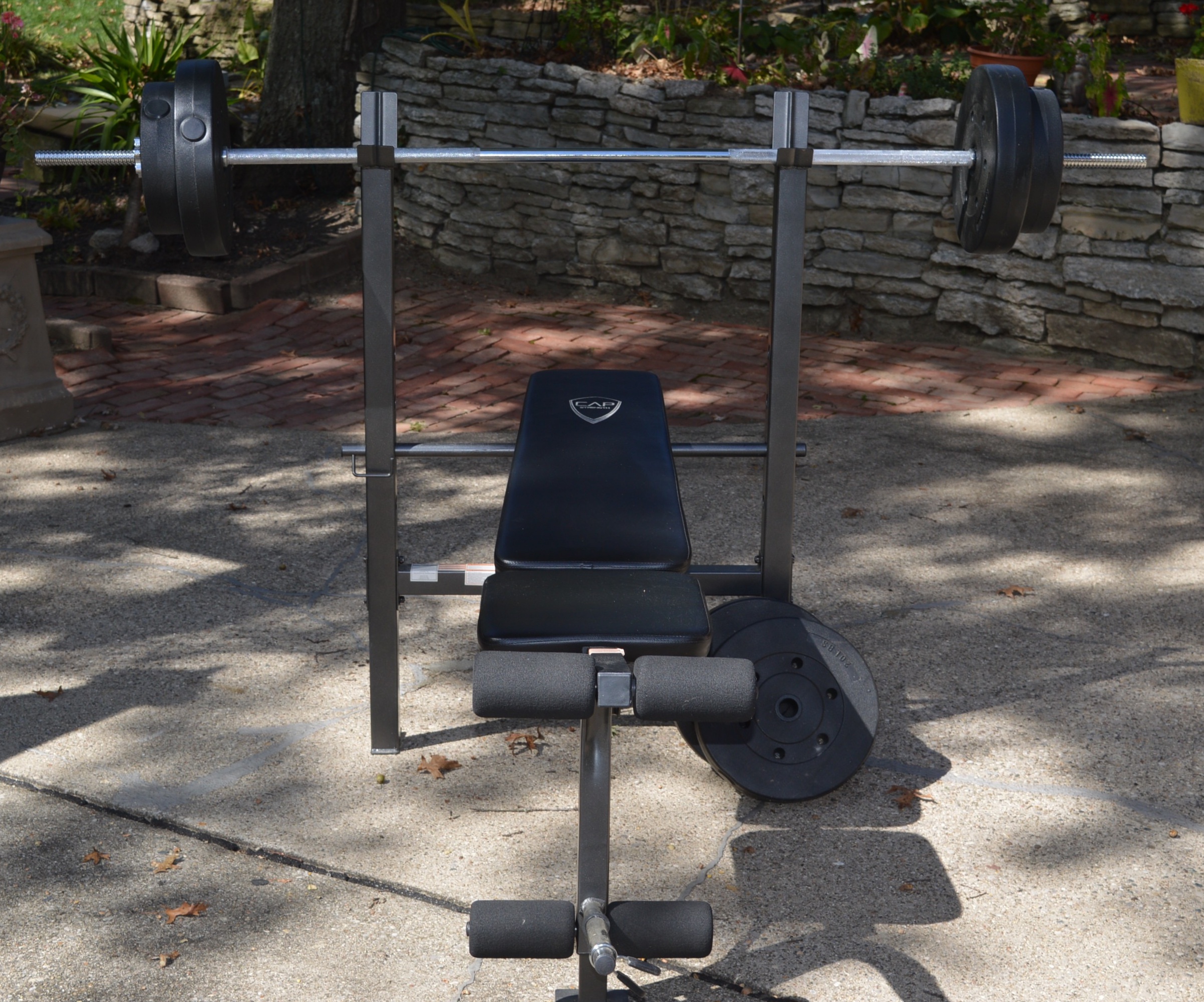 Weight Bench with Leg Lift Station, Bar and Weights