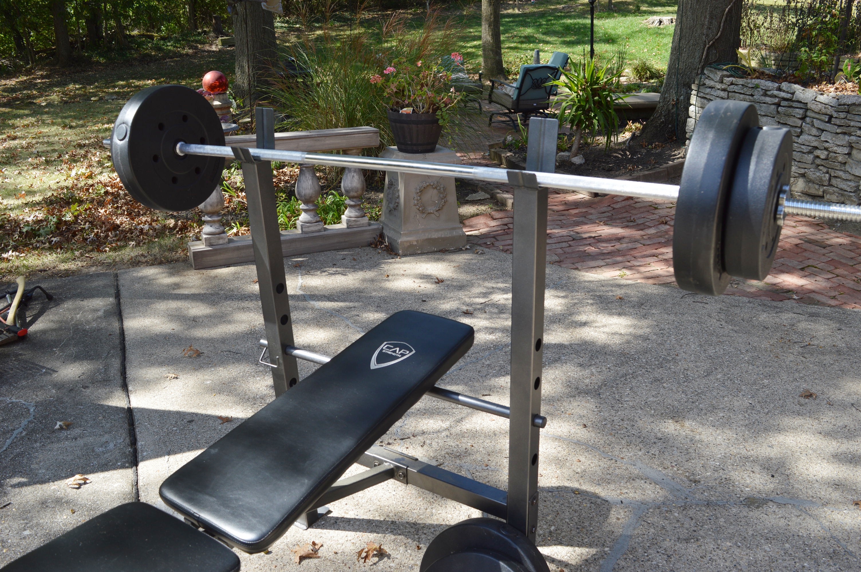 Weight Bench with Leg Lift Station, Bar and Weights