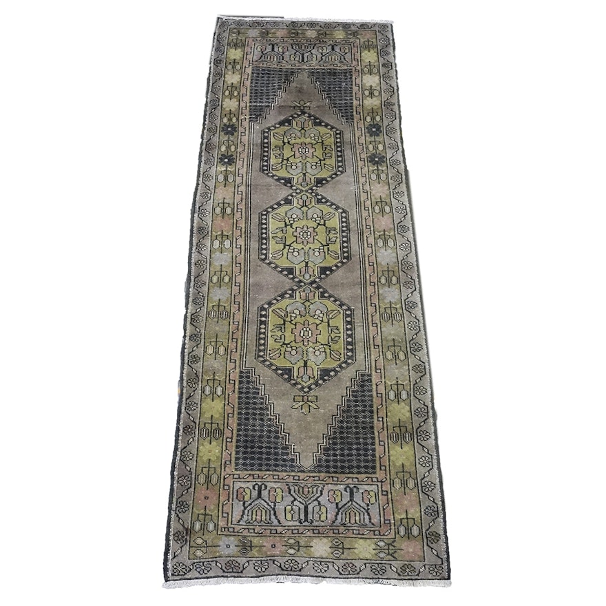 Semi-Antique Hand-Knotted Turkish Oushak Carpet Runner