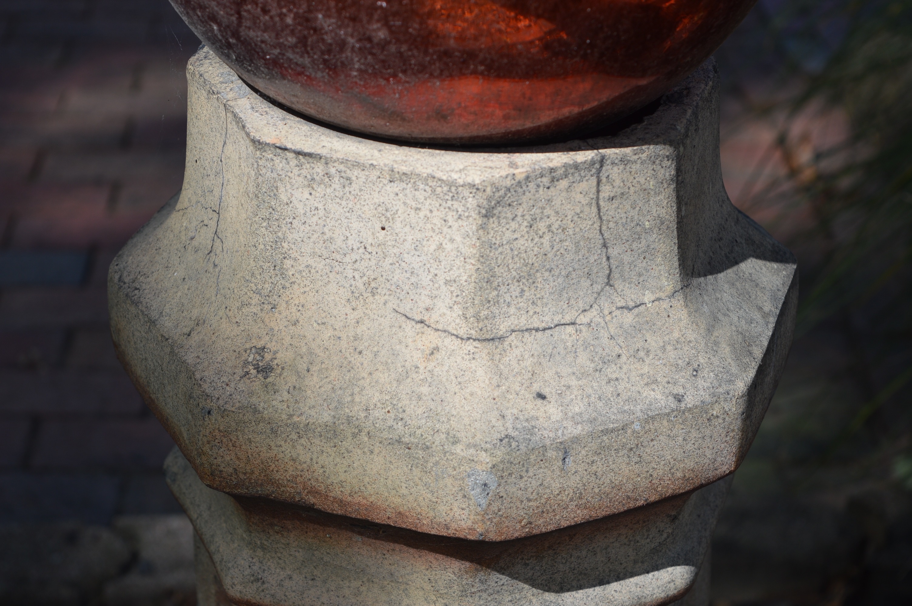 Clay Chimney Cap with Red Gazing Ball