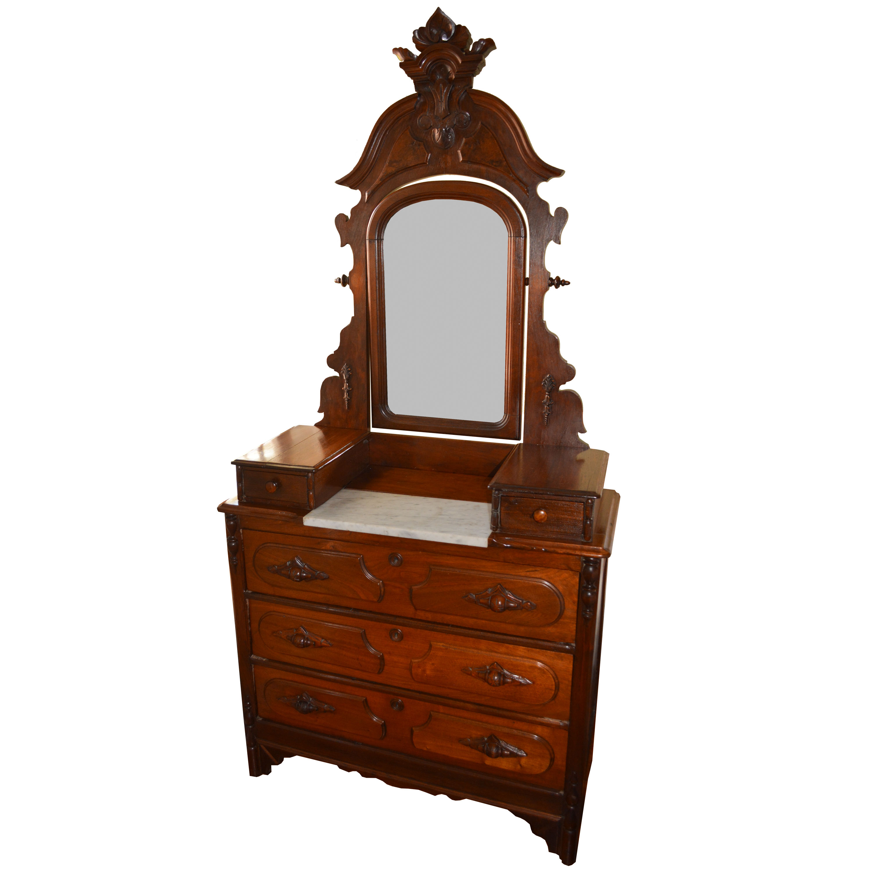 Antique Walnut Rococo Revival Dresser With Marble Insert