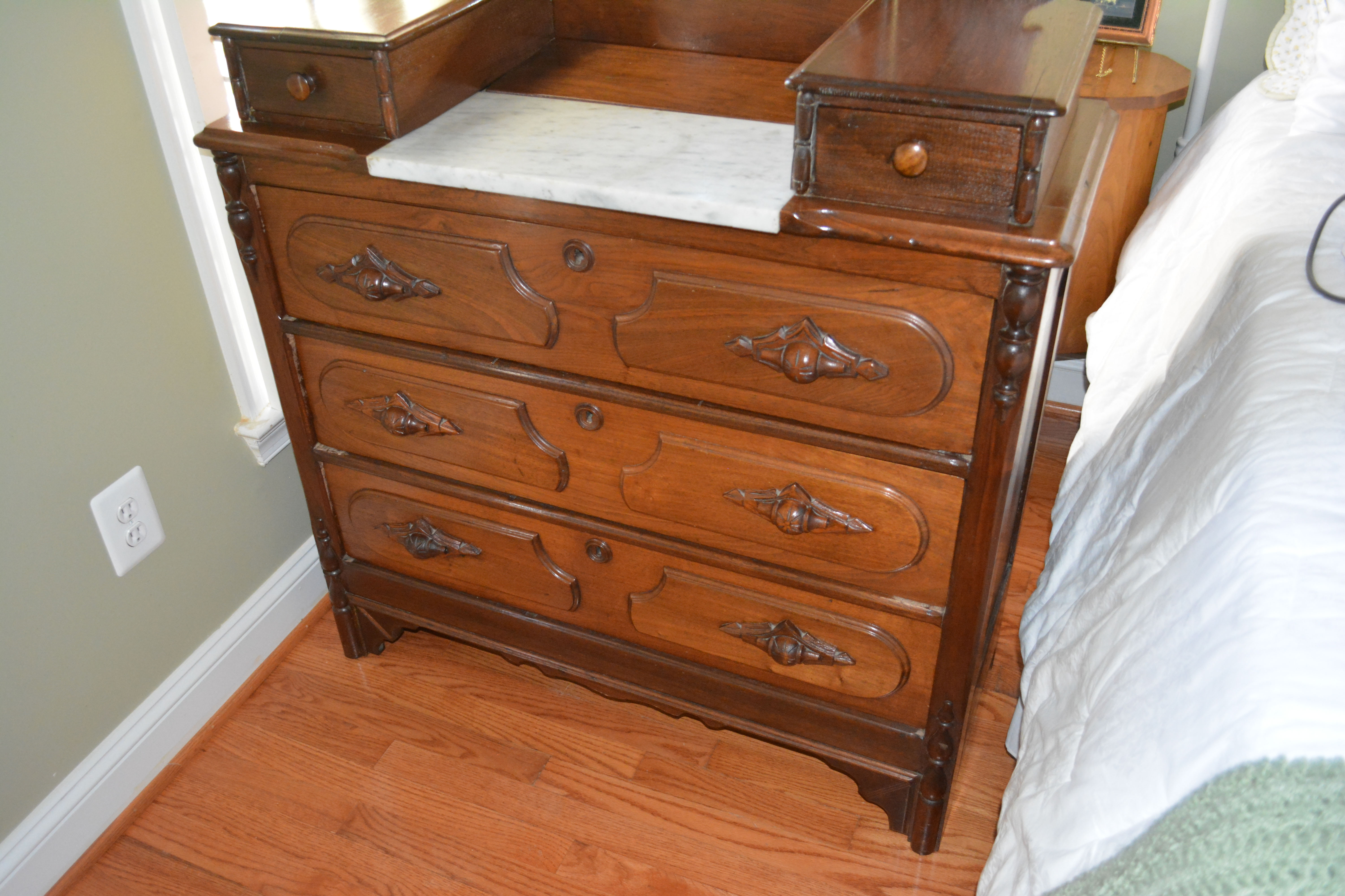 Antique Walnut Rococo Revival Dresser With Marble Insert