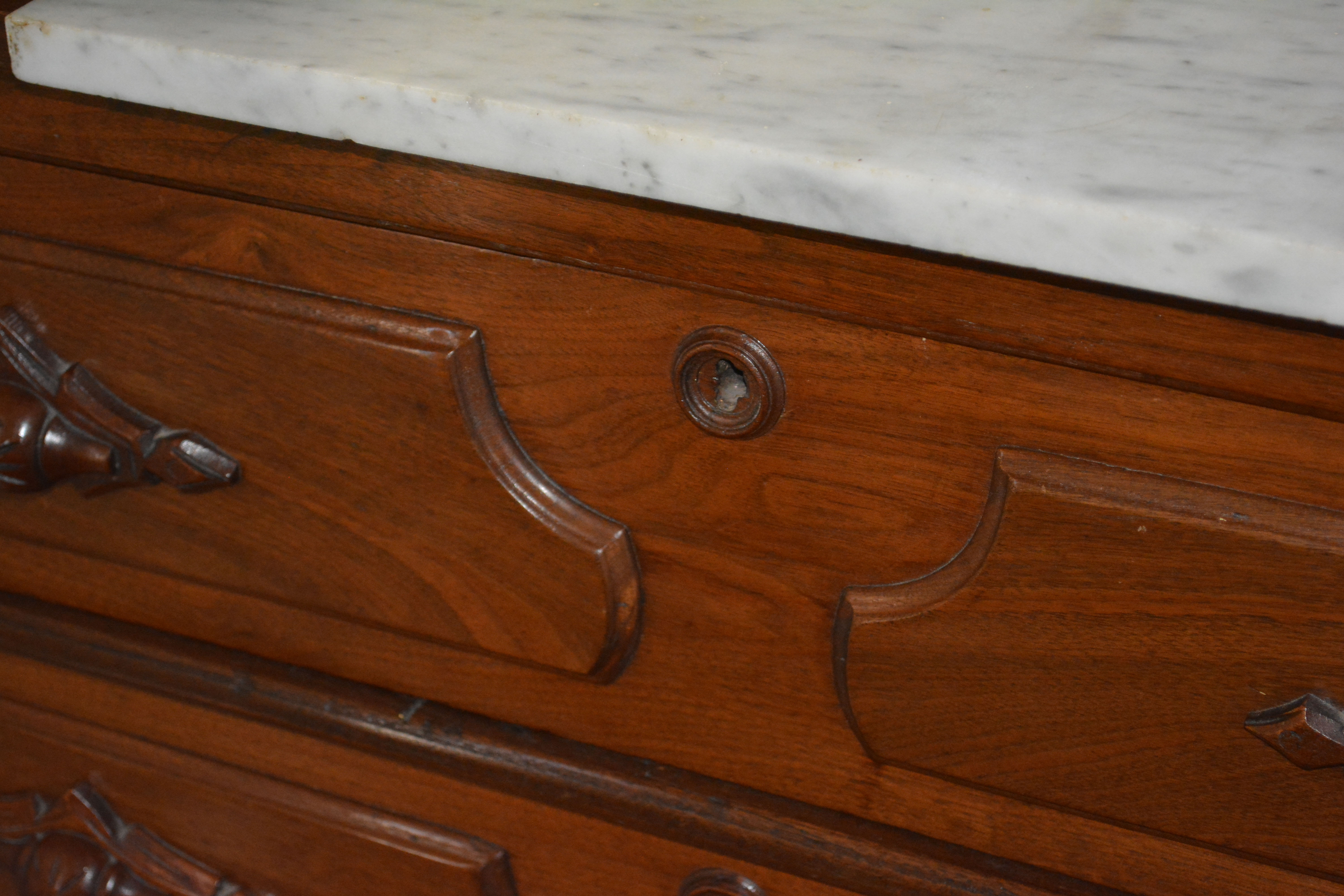 Antique Walnut Rococo Revival Dresser With Marble Insert