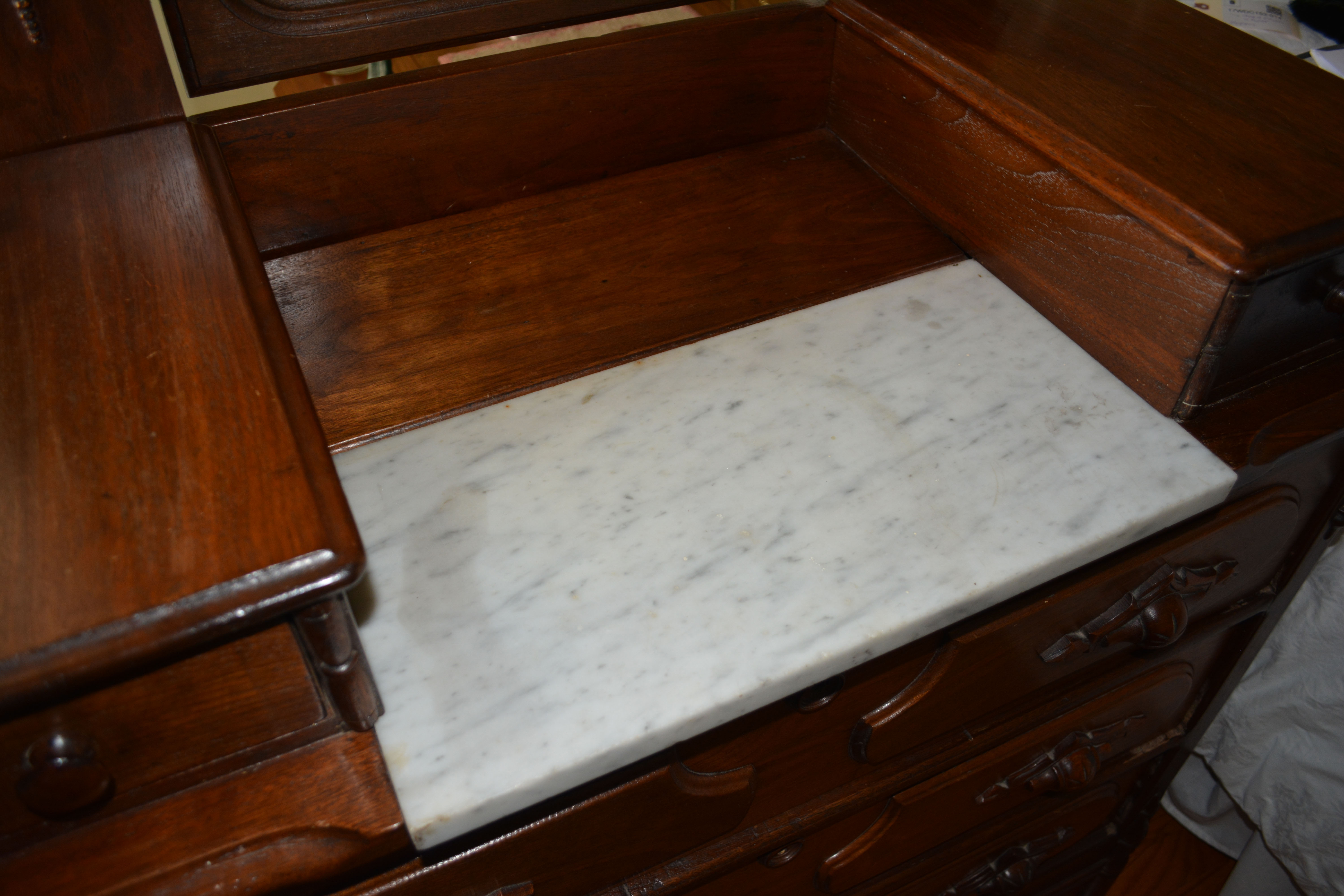 Antique Walnut Rococo Revival Dresser With Marble Insert