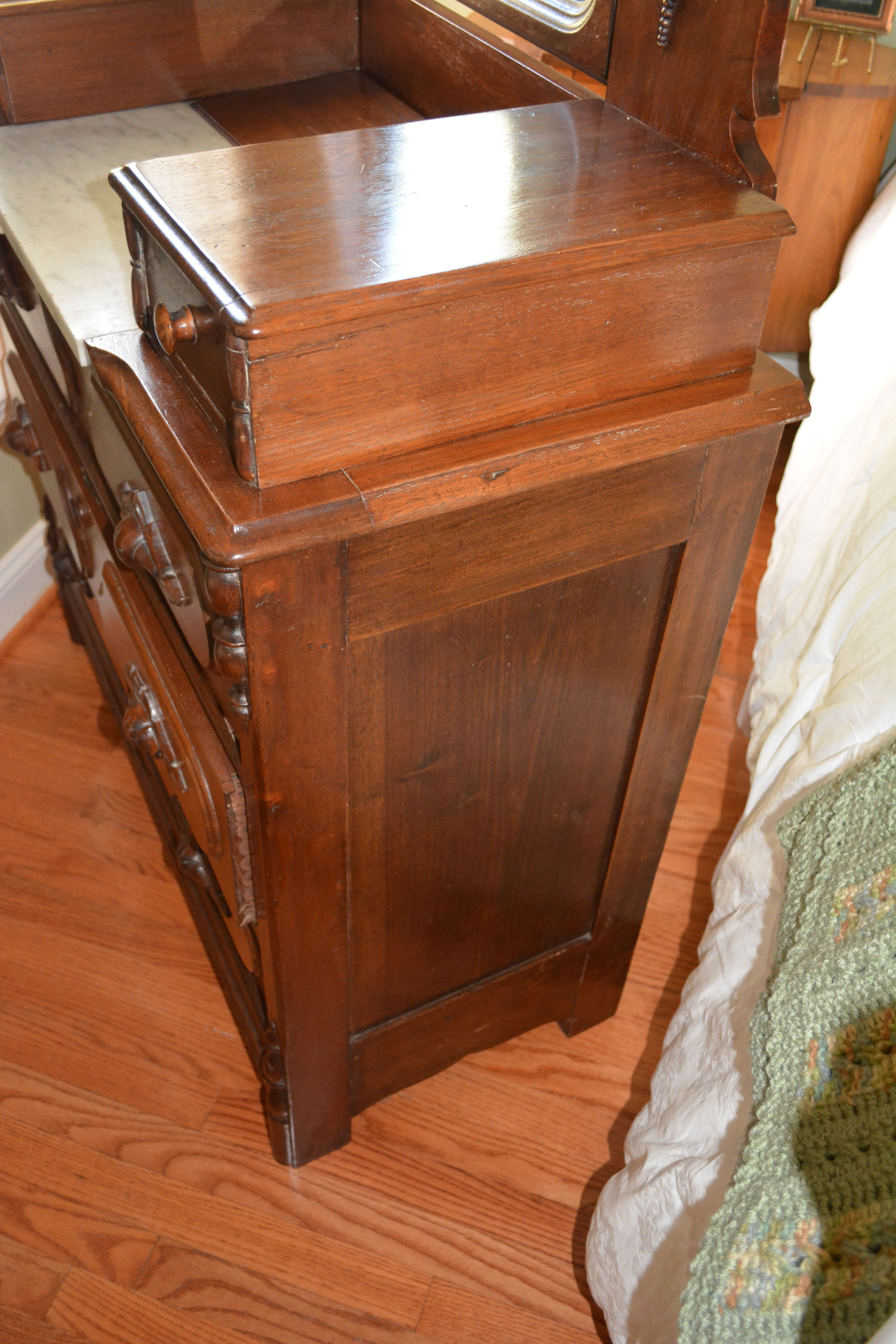 Antique Walnut Rococo Revival Dresser With Marble Insert