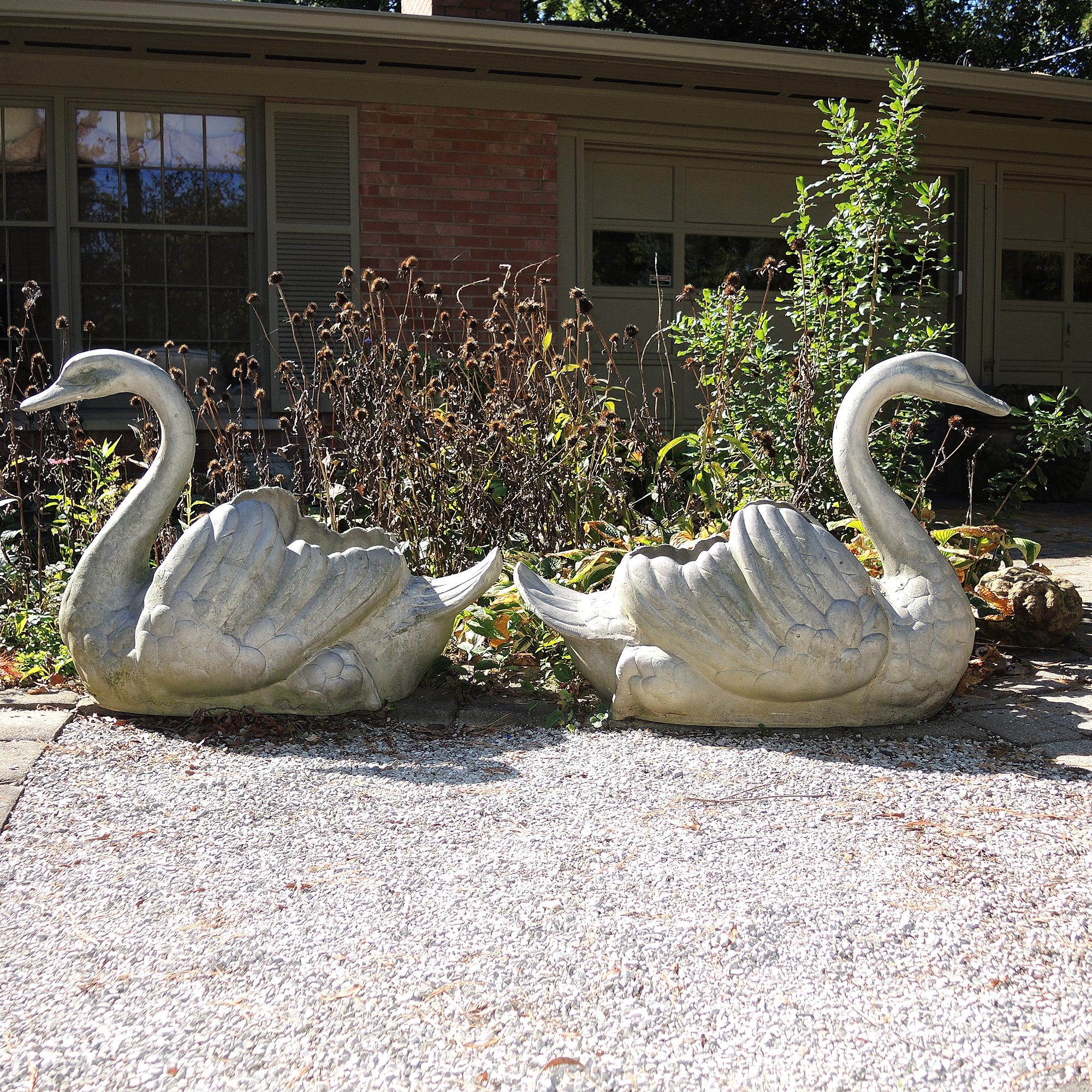 Pair of Cast Metal Garden Swan Planters