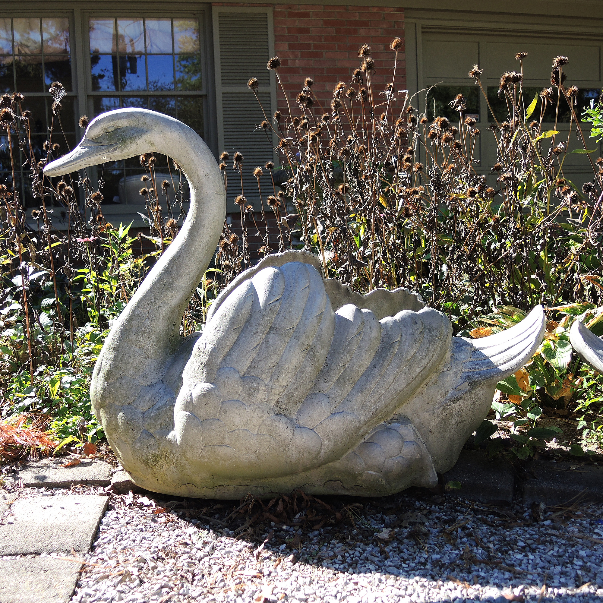 Pair of Cast Metal Garden Swan Planters