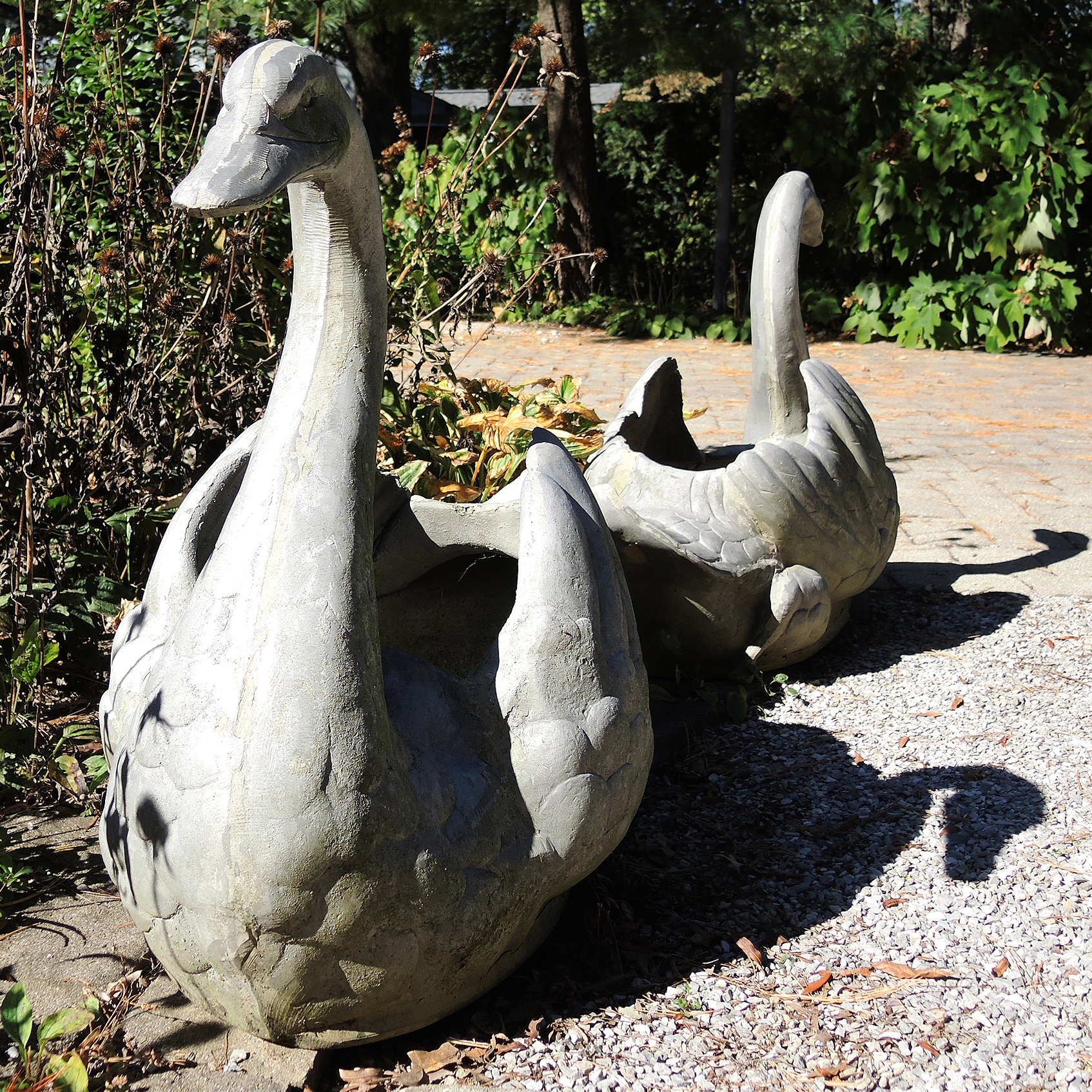 Pair of Cast Metal Garden Swan Planters