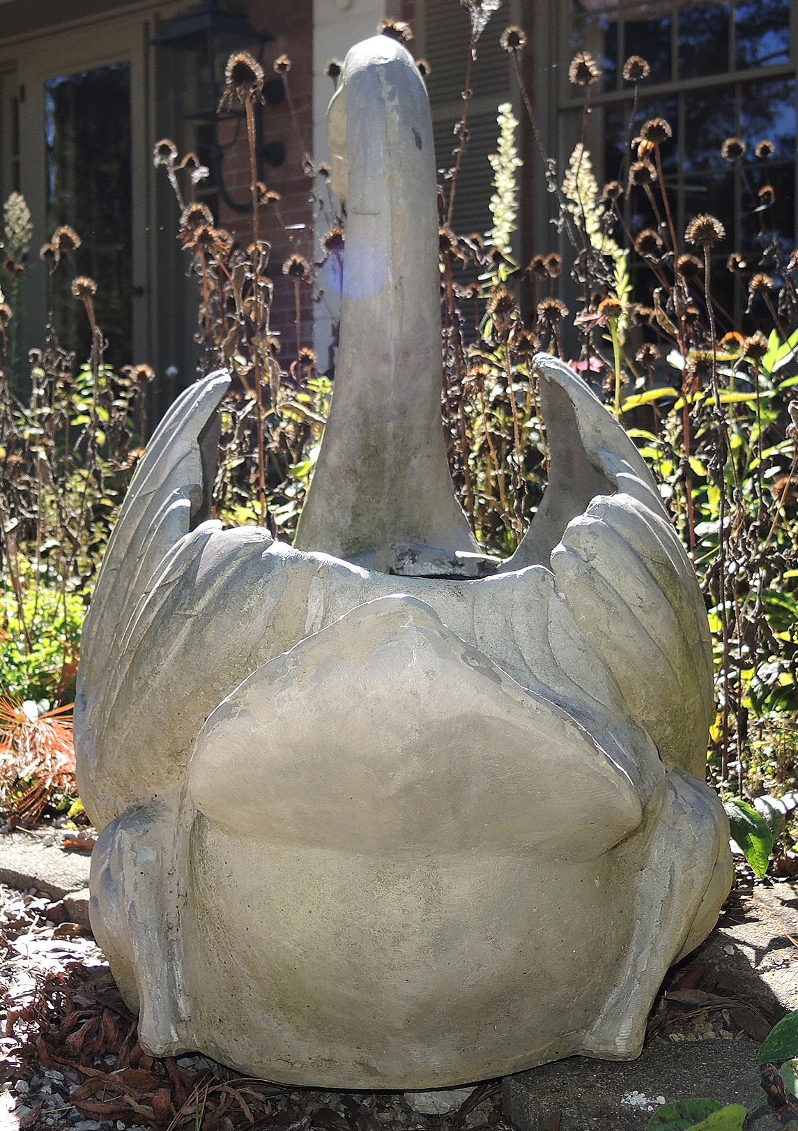 Pair of Cast Metal Garden Swan Planters