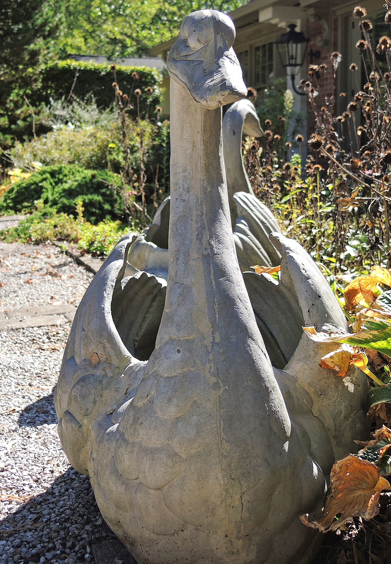 Pair of Cast Metal Garden Swan Planters