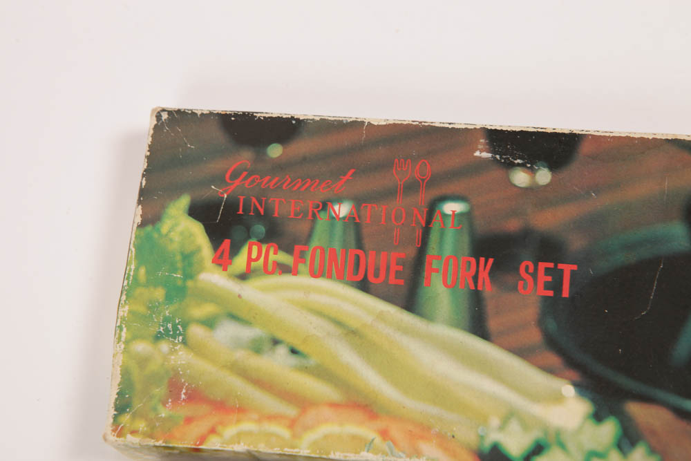 Danish Modern-Style Fondue Fork Set  and Charger Plates