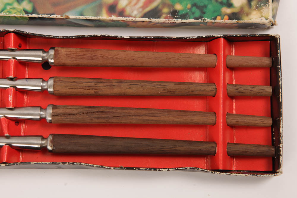 Danish Modern-Style Fondue Fork Set  and Charger Plates