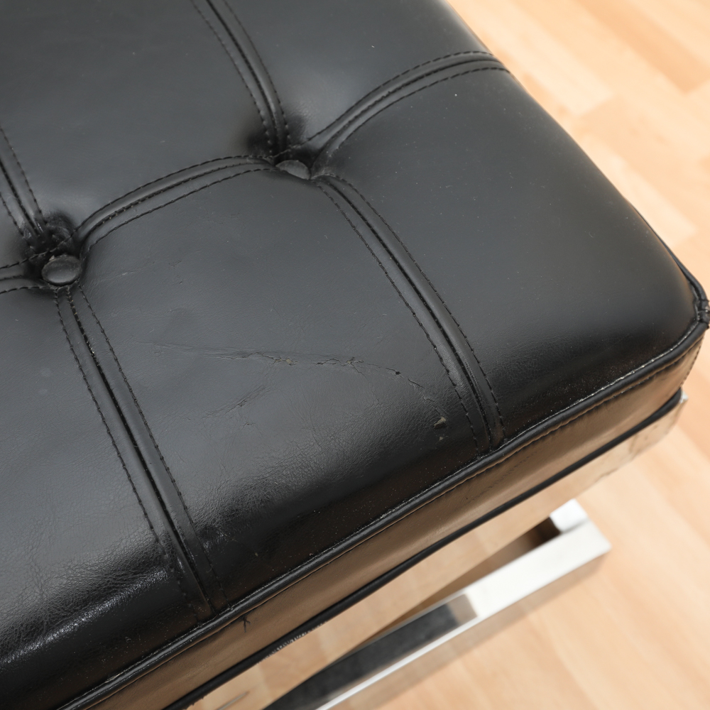 Contemporary Modern Black Leather Bench On Stainless Steel Base