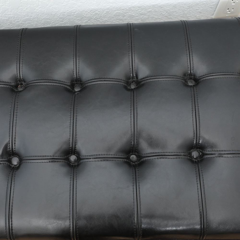 Contemporary Modern Black Leather Bench On Stainless Steel Base