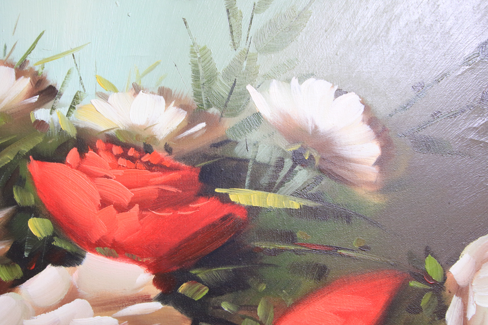 Oil on Canvas Still Life of Rose Bouquet