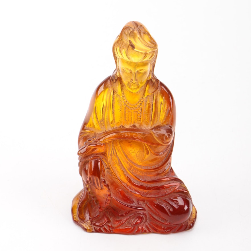 Amber Hued Glass Buddhist Figurine