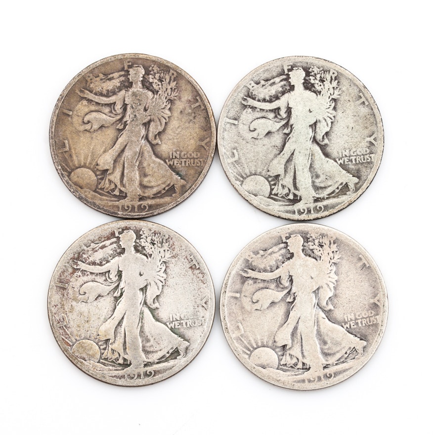 Four Walking Liberty Half-Dollars