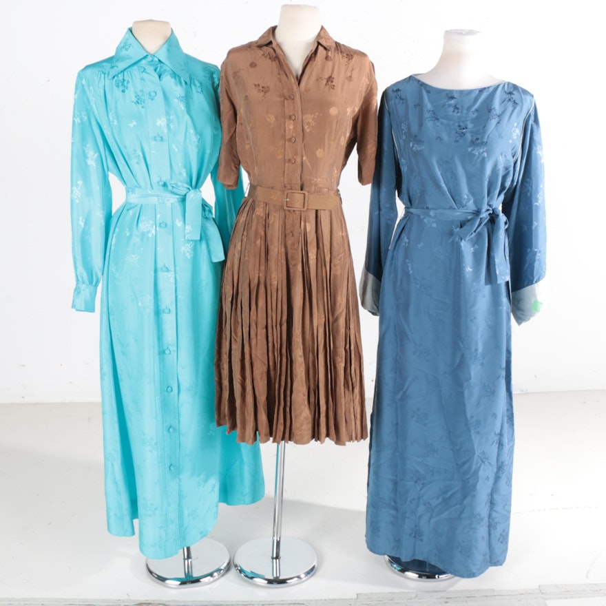 Vintage Silk Jacquard Dresses Including Saks Fifth Avenue