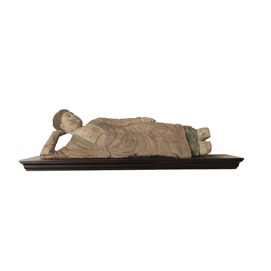 Carved Wood Sculpture of Reclining Buddha