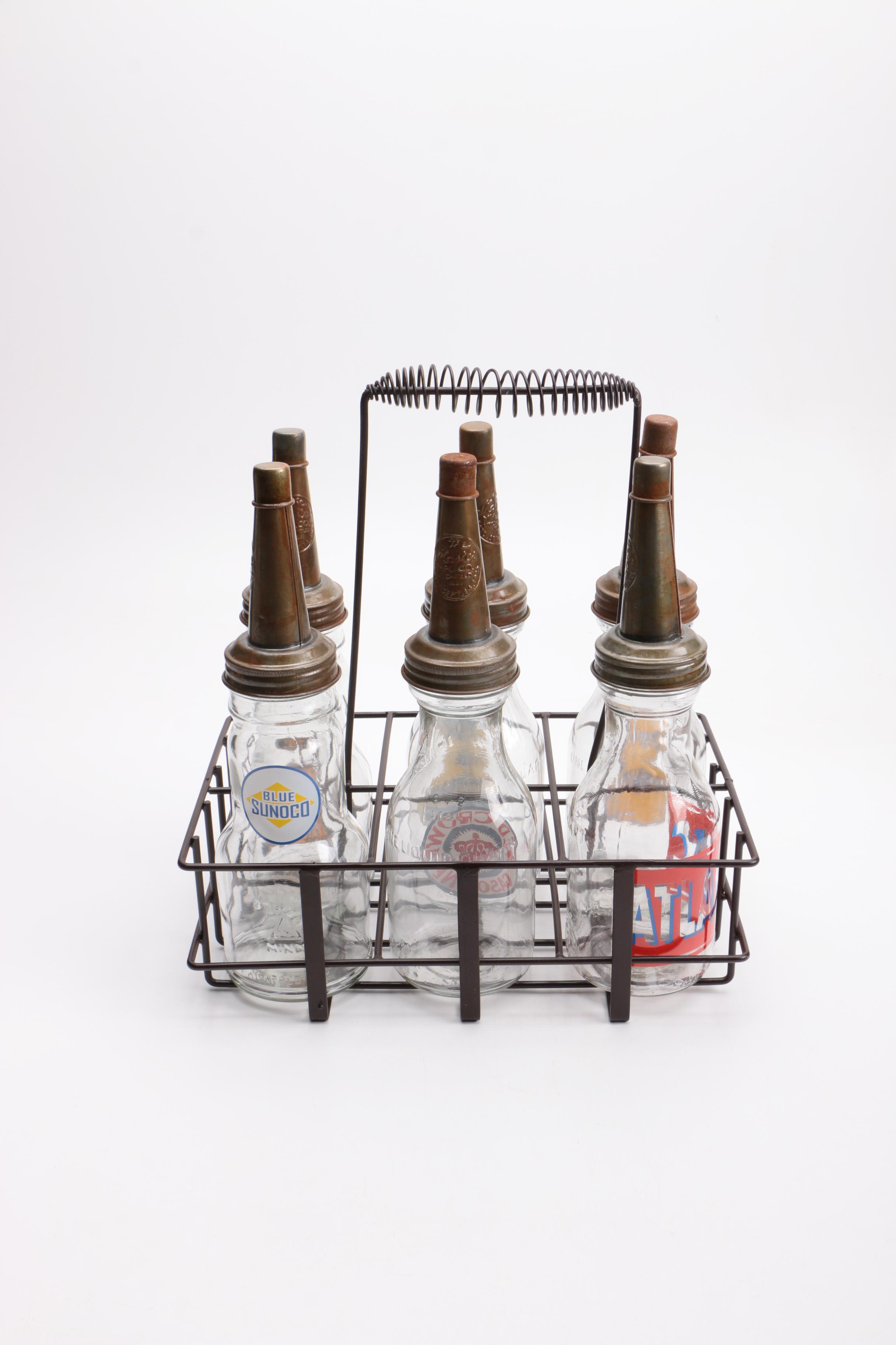Vintage Motor Oil Bottles In Metal Carrying Case