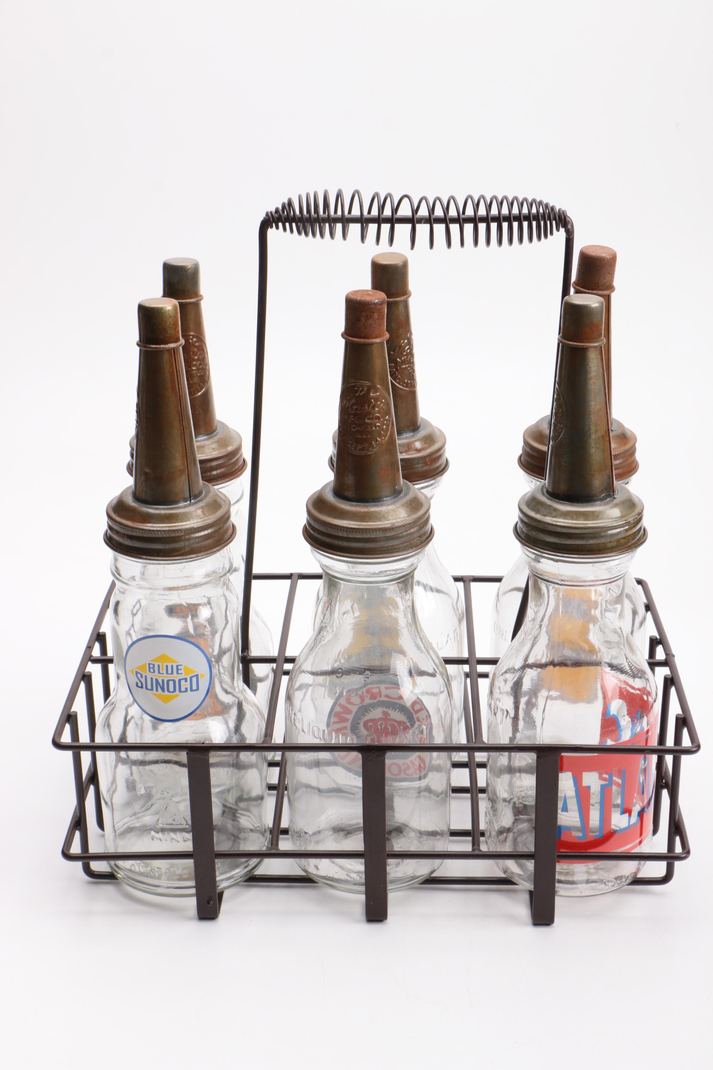 Vintage Motor Oil Bottles In Metal Carrying Case