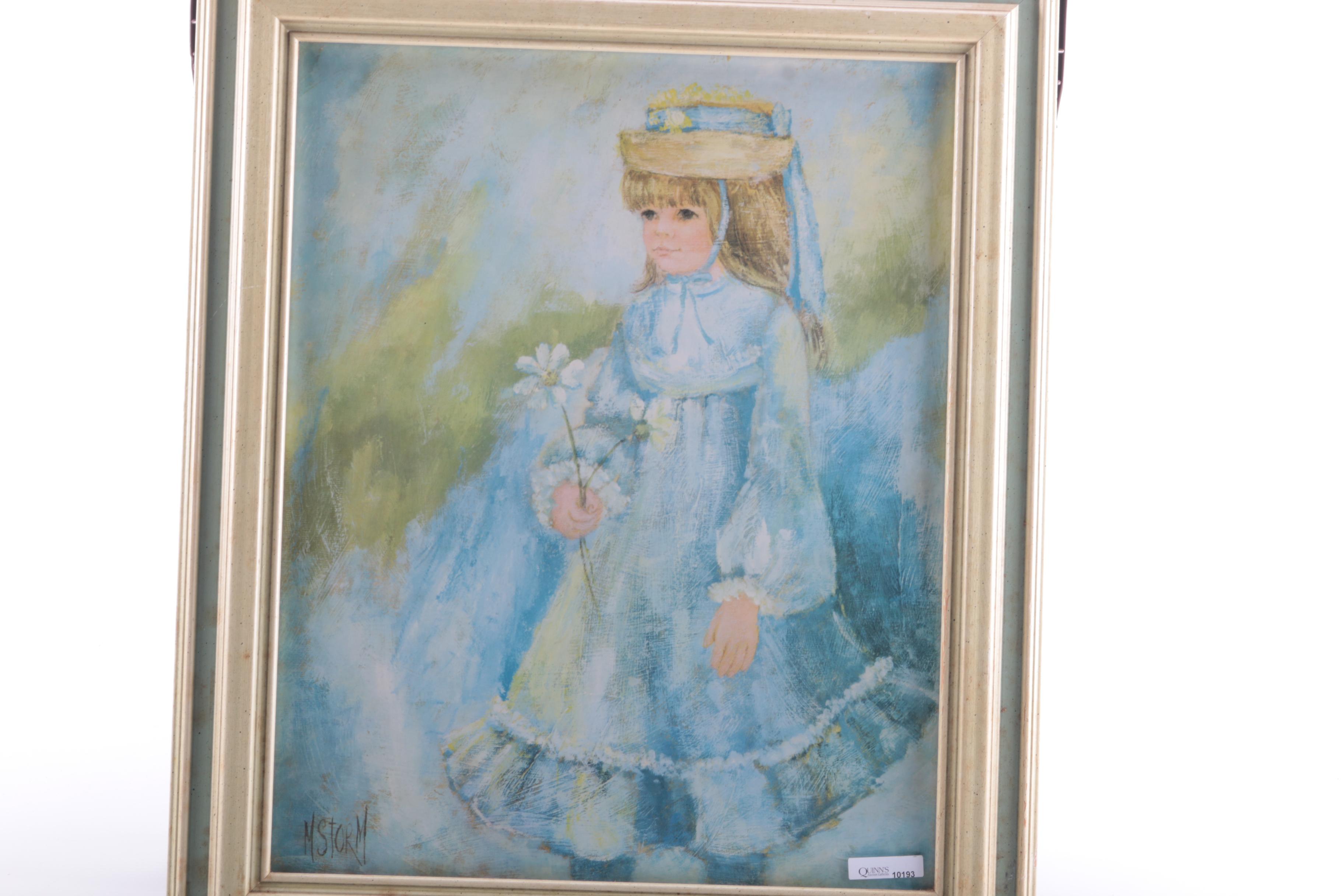 Mary Ann Storm Offset Lithograph of Girl in Blue Prairie Dress