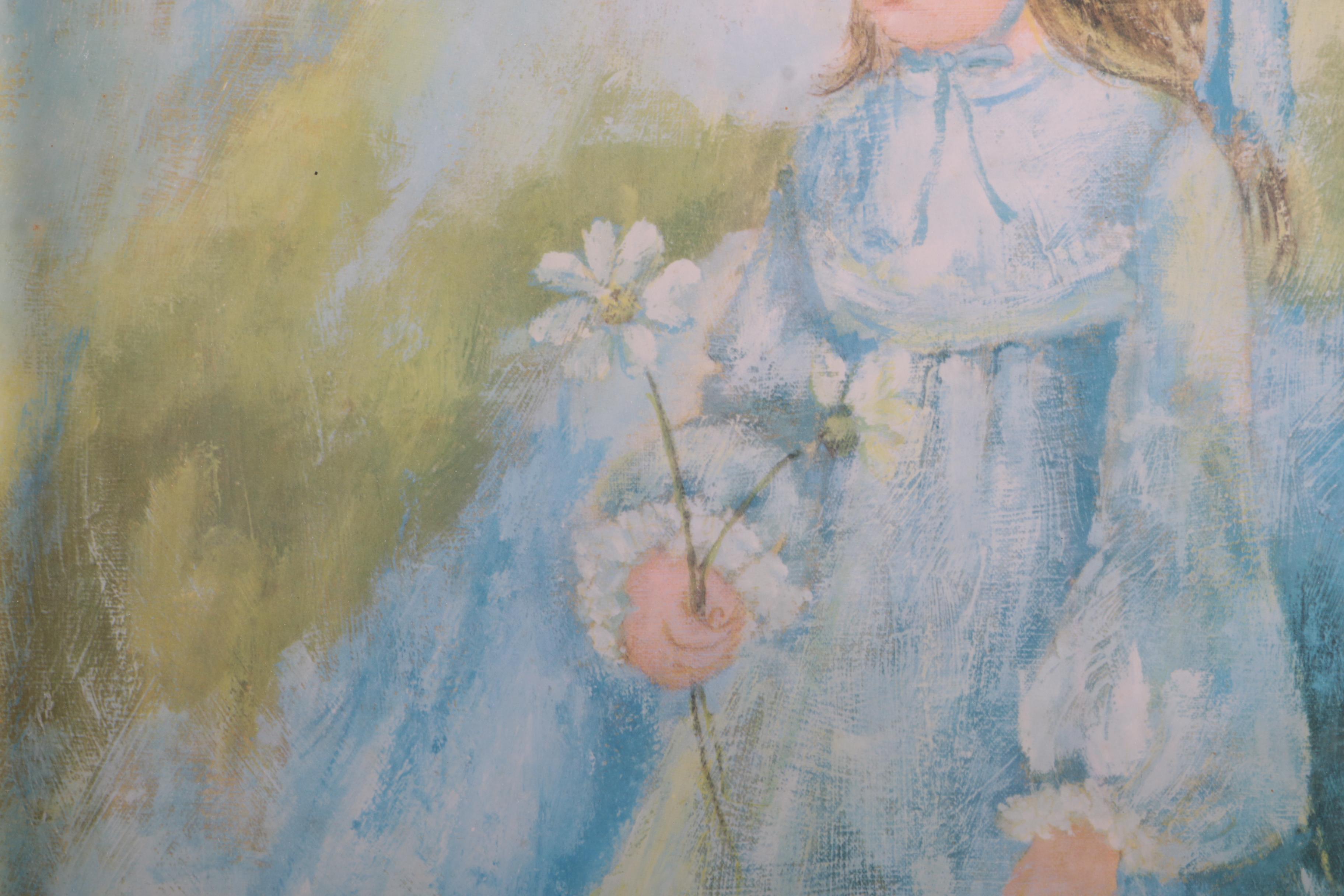 Mary Ann Storm Offset Lithograph of Girl in Blue Prairie Dress