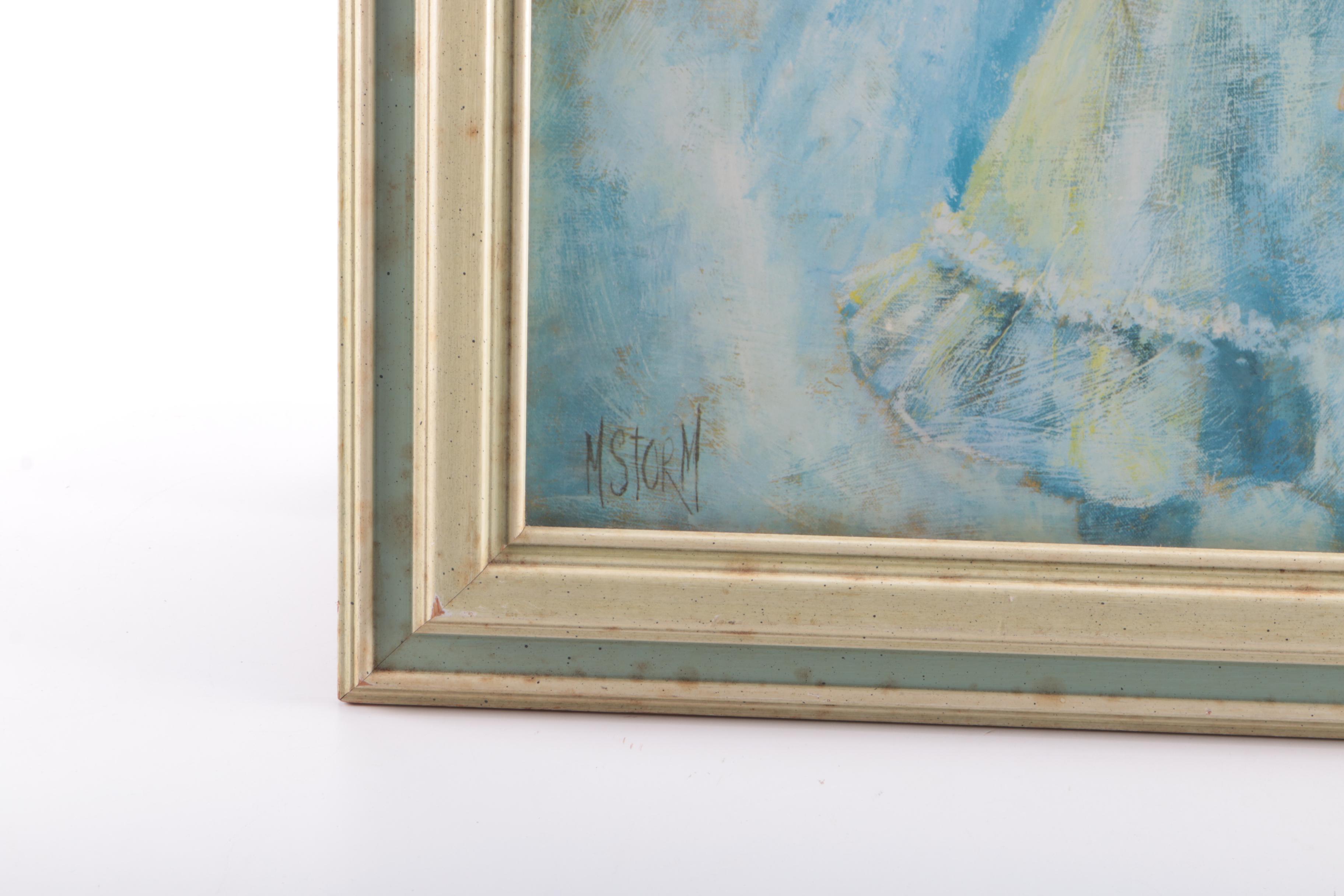 Mary Ann Storm Offset Lithograph of Girl in Blue Prairie Dress