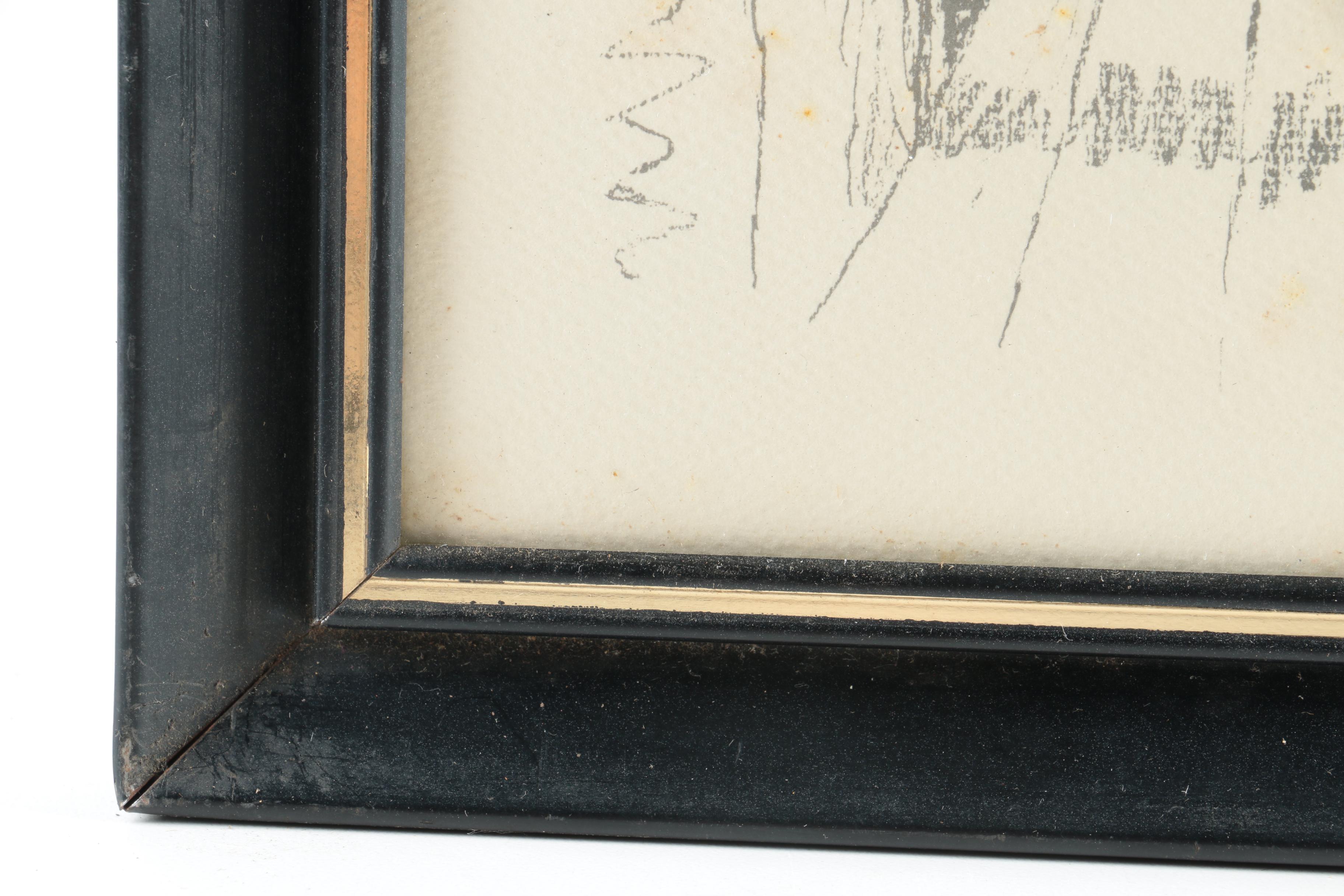 Pair Lithographs on Paper of Modern Car Scenes