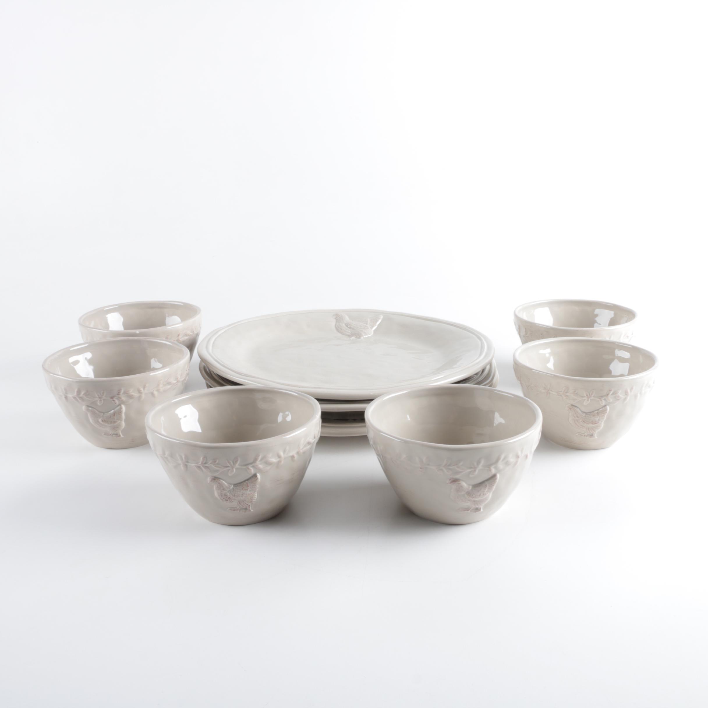 Zodax White Ceramic Hen Bowl Set with Serving Plates