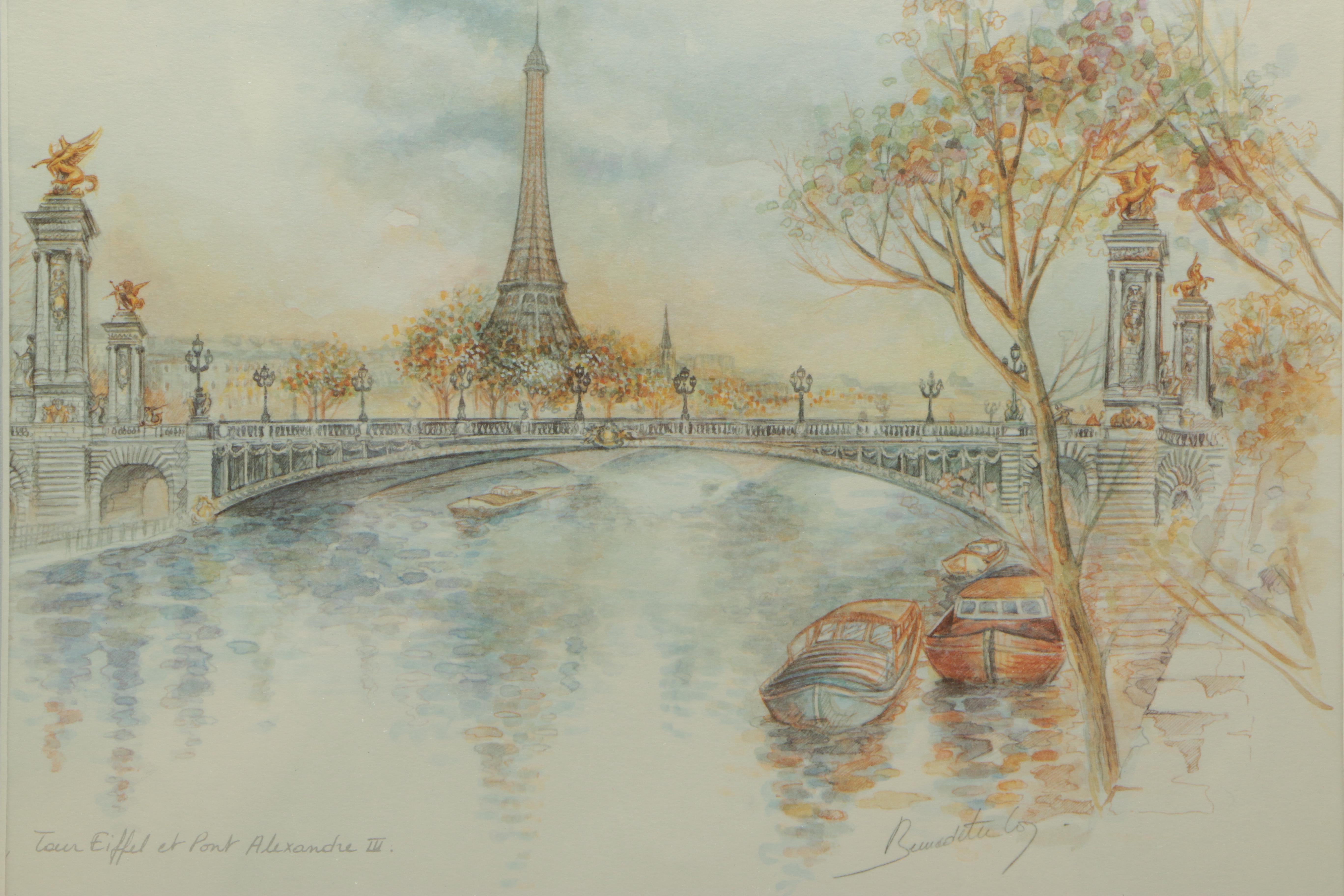 Bernadette Loy Offset Lithographs of Paris and Cologne