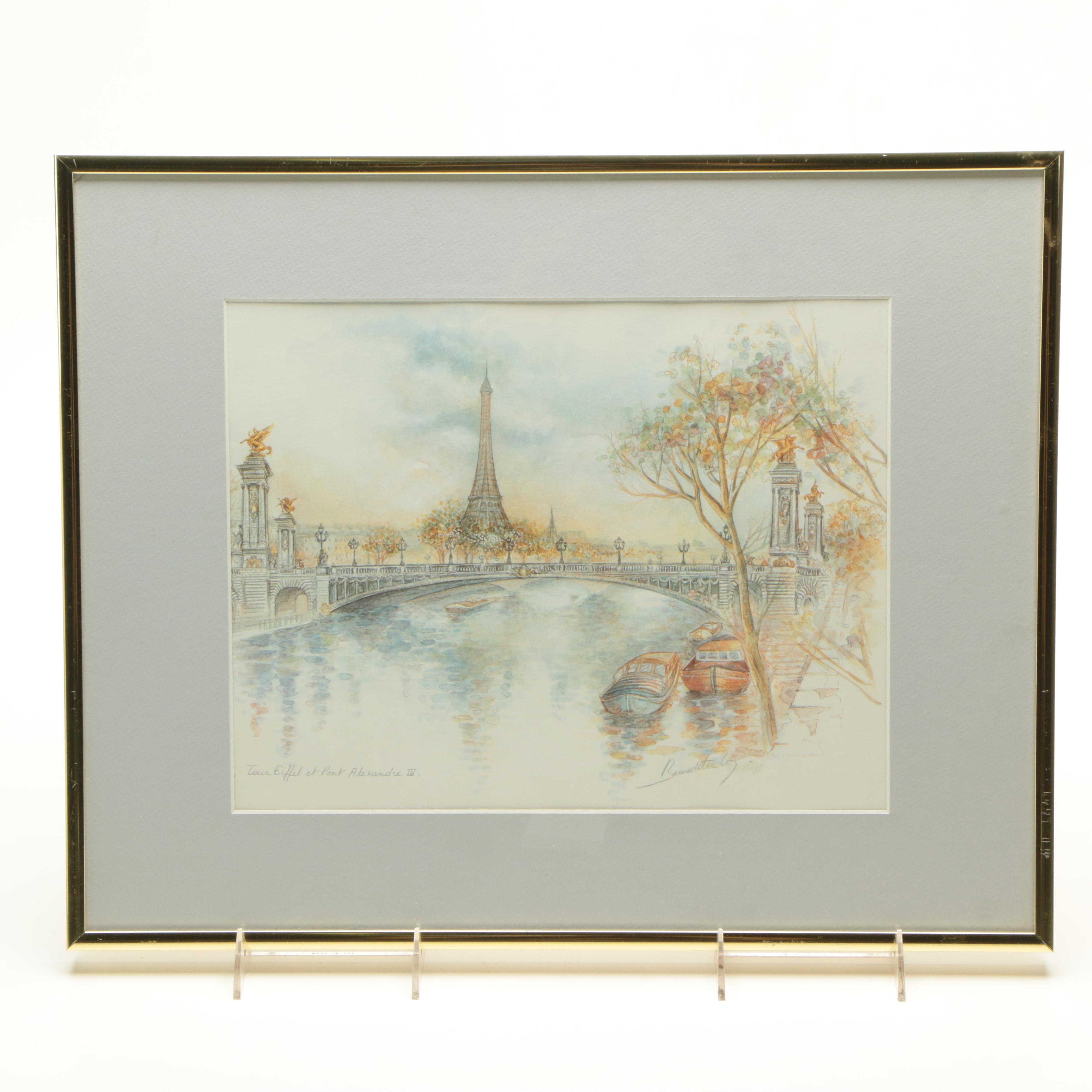 Bernadette Loy Offset Lithographs of Paris and Cologne