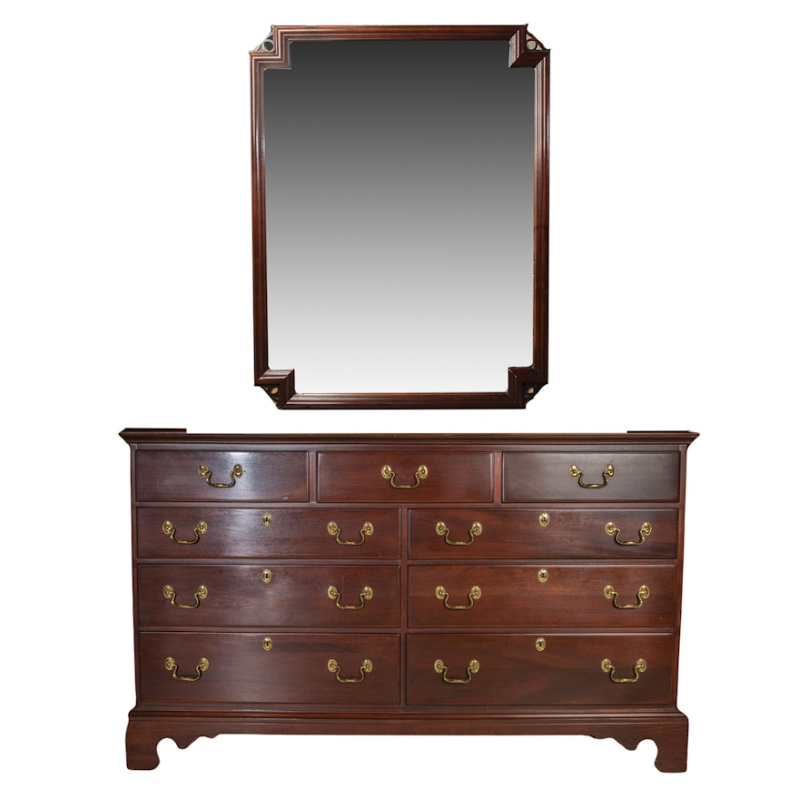 Queen Anne Style Mahogany Chest of Drawers with Mirror by Lexington Furniture