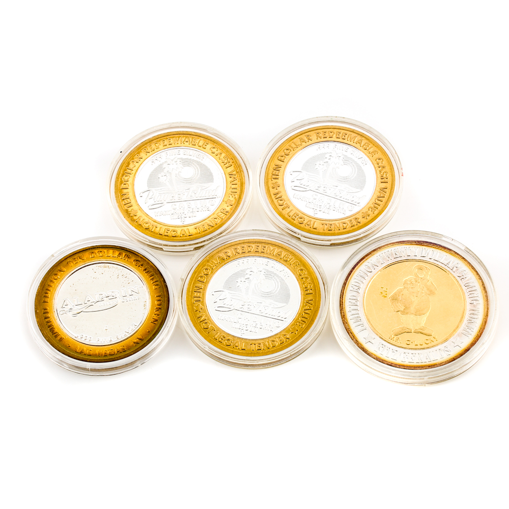 Five 999 Silver Casino Gaming Tokens