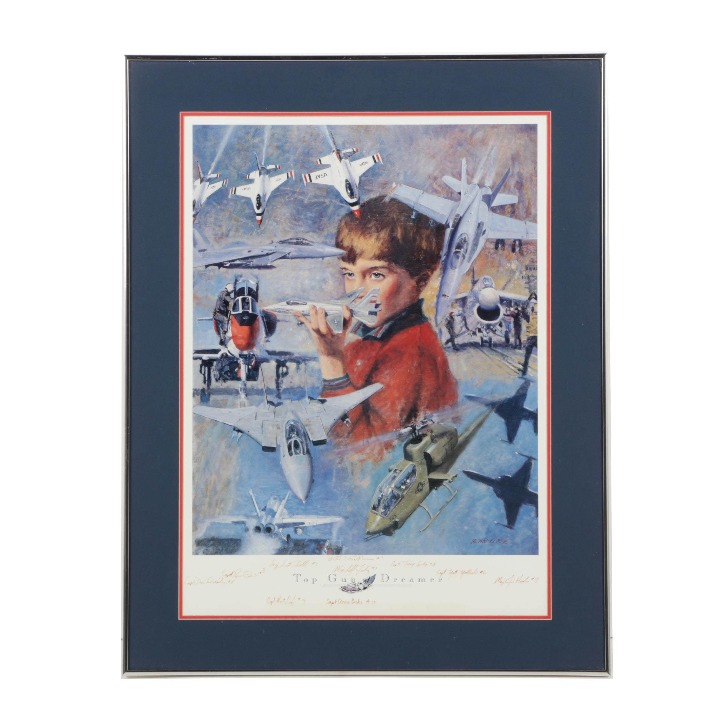 Signed Offset Lithograph After Clement Micarelli "Top Gun Dreamer"