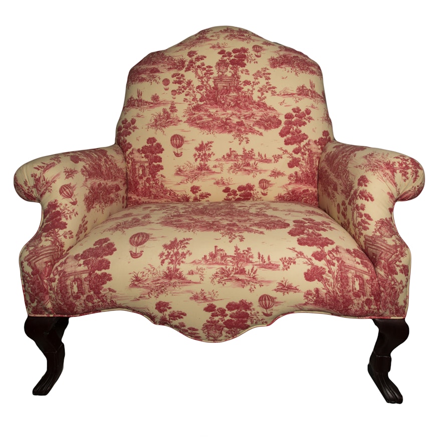 Toile Upholstered Chair and a Half