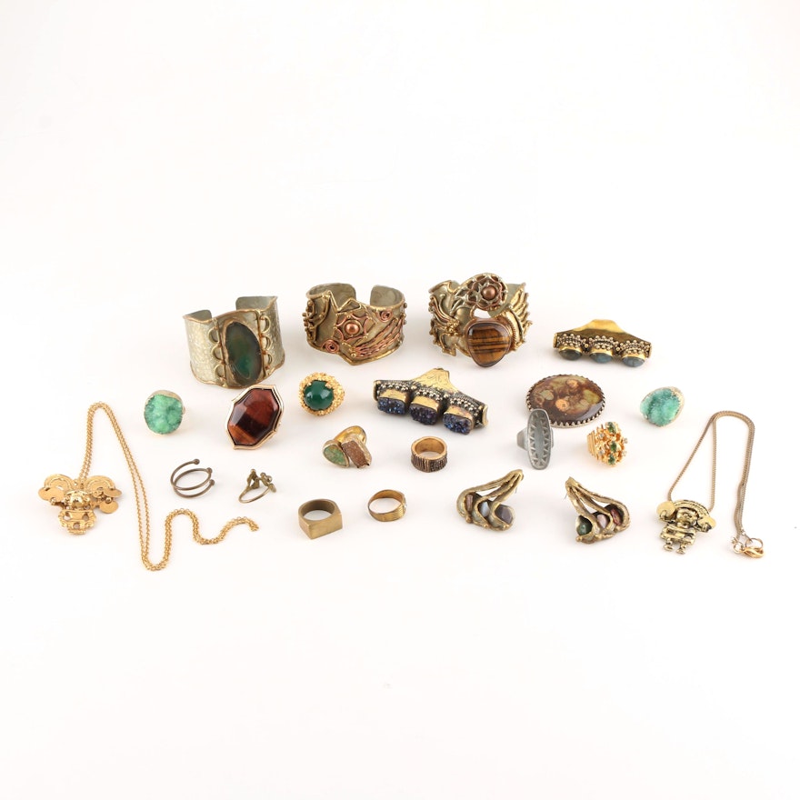 Assortment of Costume Jewelry Featuring Gemstones