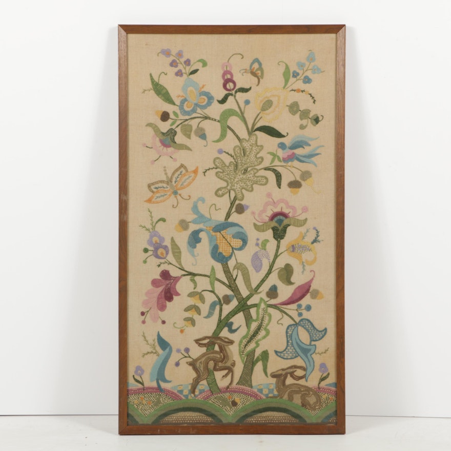 Jacobean Style Hand-Embroidery of Animals and a Floral Tree