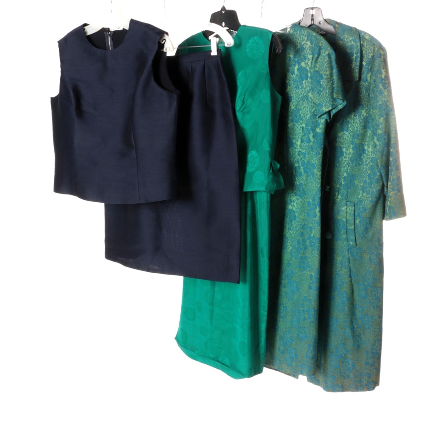 1960s Silk Dresses and Leslie Fay Ensemble