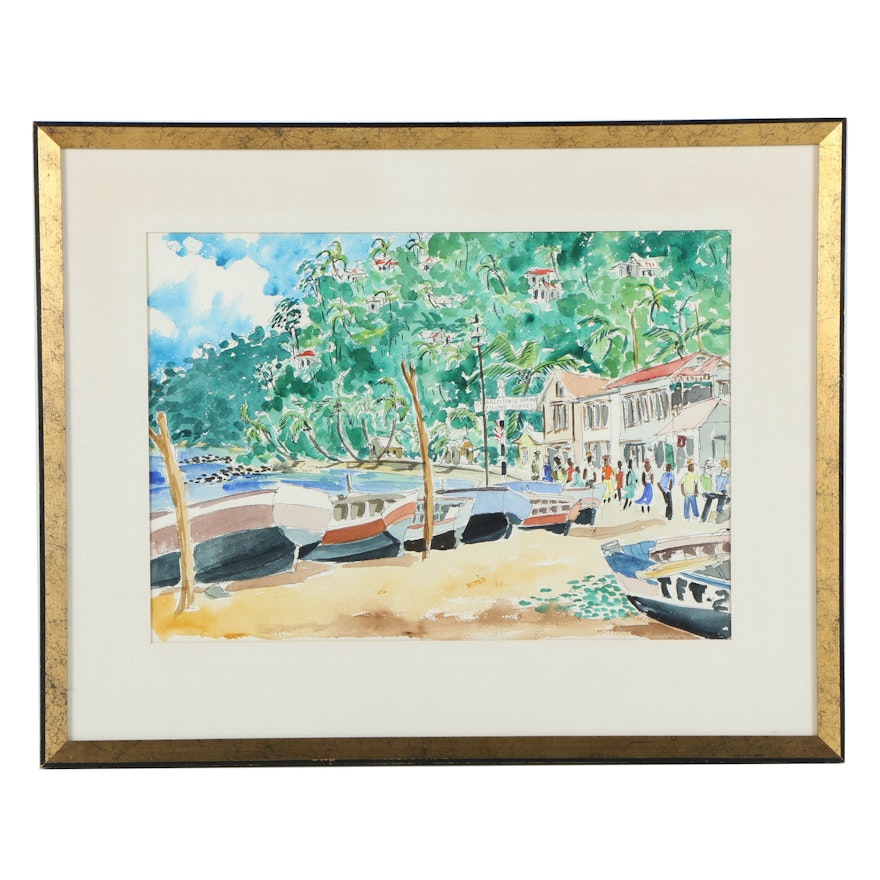 Watercolor Painting of Shore at Charlotteville Village, Tobago