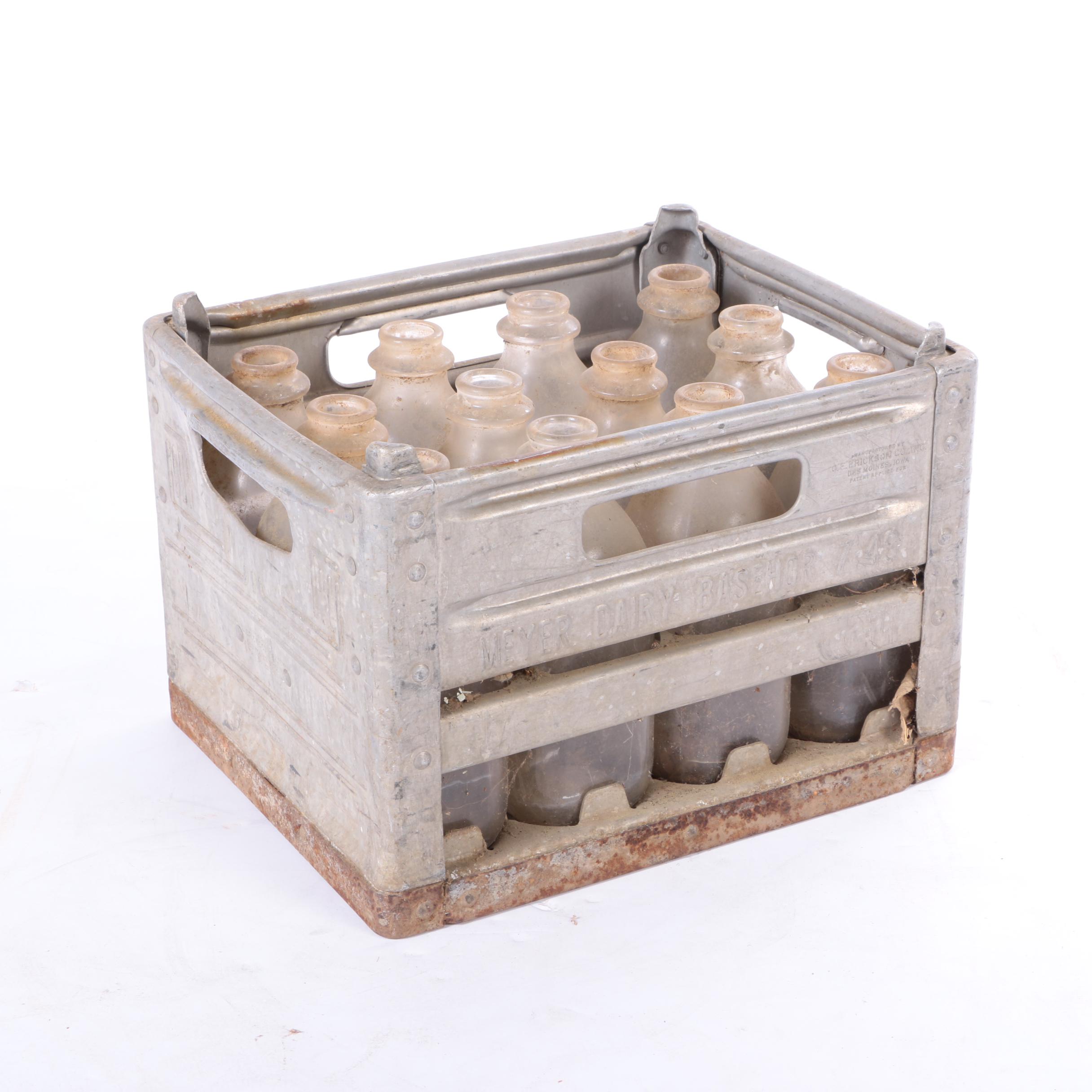 Vintage Meyer Dairy Milk Crate and Bottles